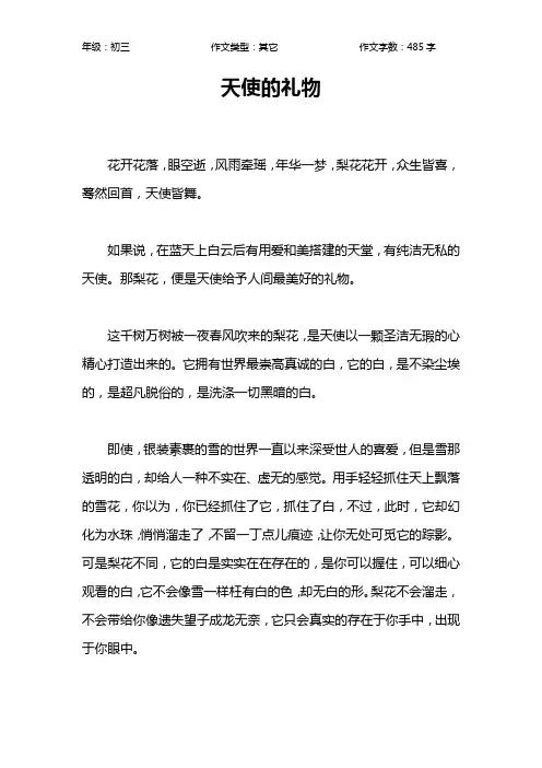 天使的礼物作文【初中初三500字】
