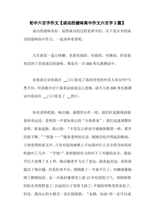 初中六百字作文【成功的滋味高中作文六百字3篇】