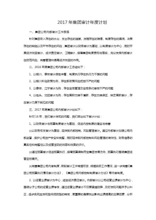 17年年度审计计划