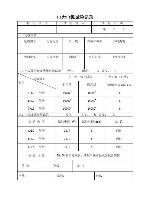电缆试验记录模板