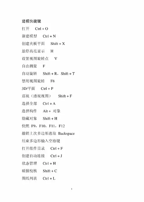 Tekla快捷键一览表