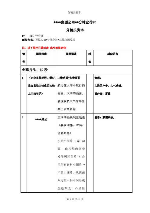 公司宣传片分镜头必备脚本模板 3