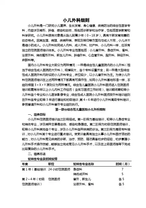 小儿外科医师培养标准
