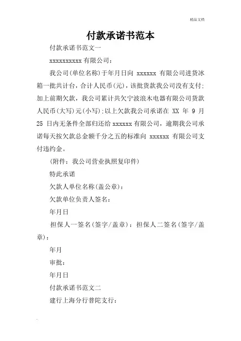 付款承诺书范本