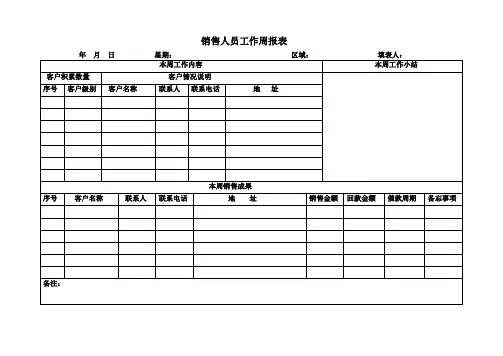 销售人员工作周报表