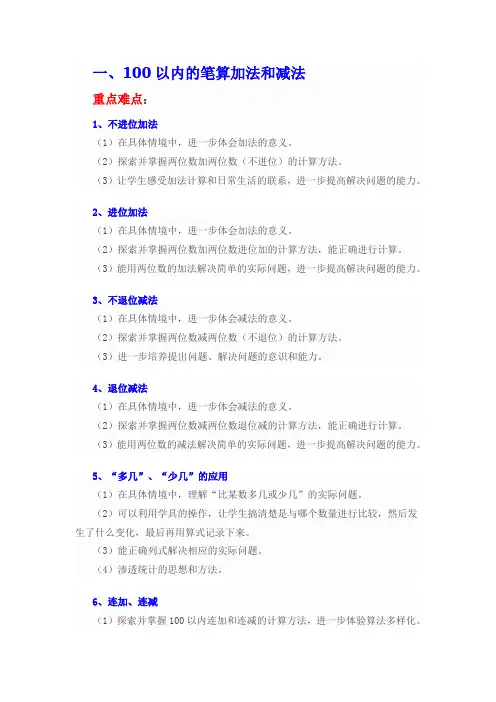 二年级上册数学 重点、难点、知识点总结