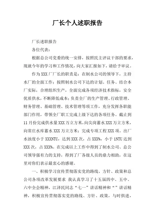 厂长个人述职报告 2