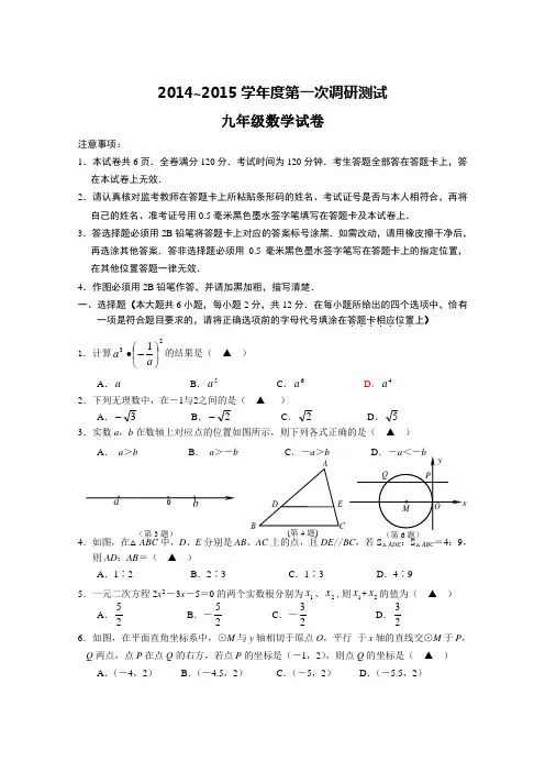 2015溧水区初三一模试卷含答案