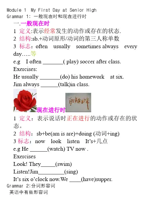 外研版英语高一必修一语法总结