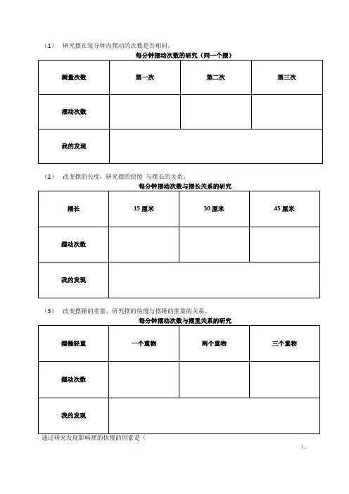 单摆实验记录表