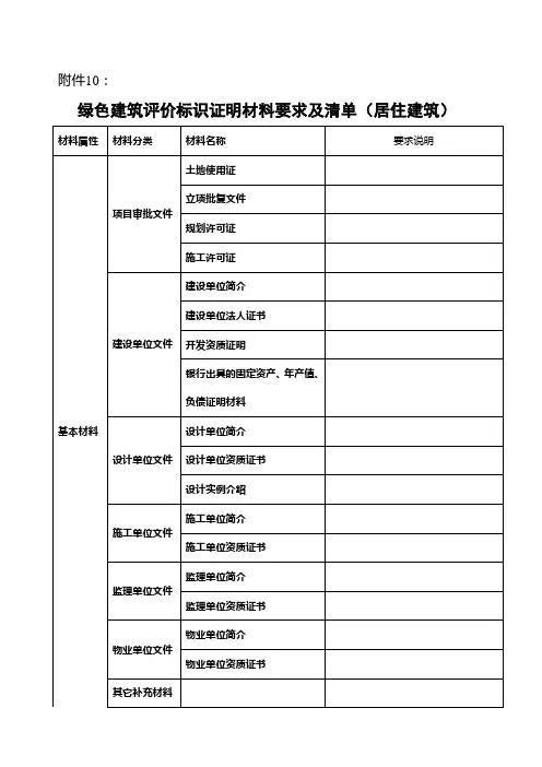 评价标识证明材料要求及清单(住宅)