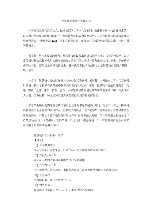 智慧城市项目创业计划书
