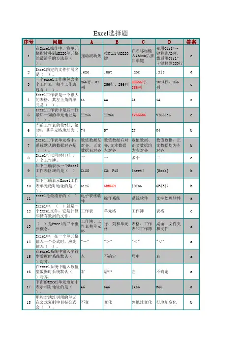 Excel选择题