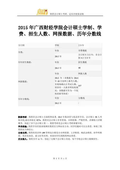 2015年广西财经学院会计硕士学制、学费、招生人数、网报数据、历年分数线