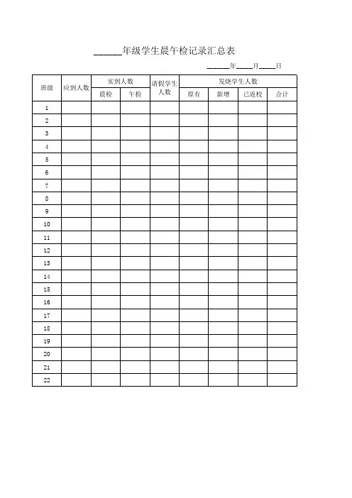 学校各年级学生晨午检记录汇总表