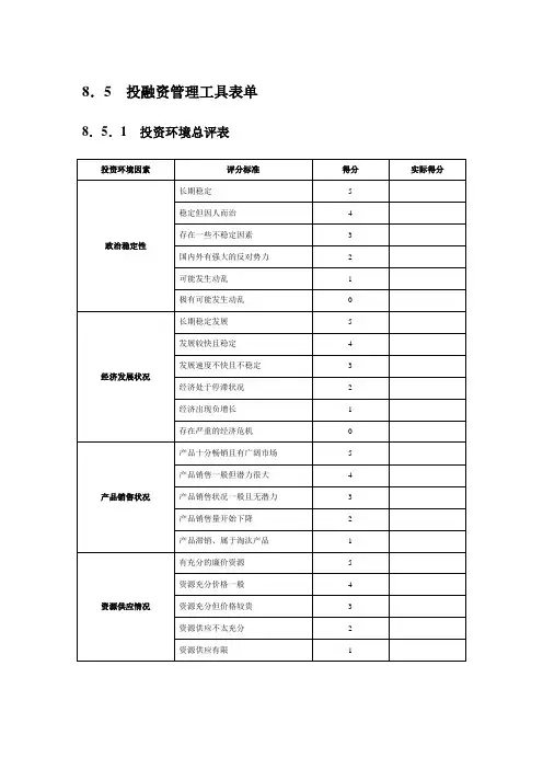 投融资管理工具表单