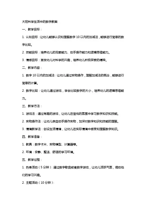 大班科学生活中的数字教案