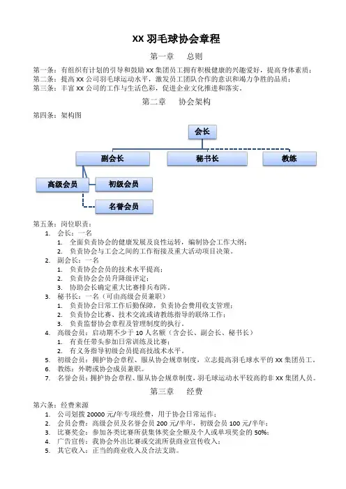 XX公司羽毛球协会章程