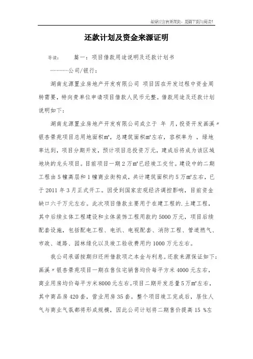 还款计划及资金来源证明