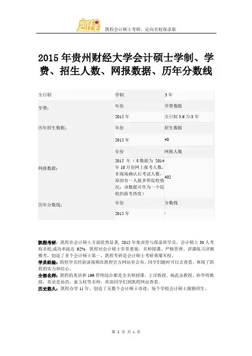 2015年贵州财经大学会计硕士学制、学费、招生人数、网报数据、历年分数线