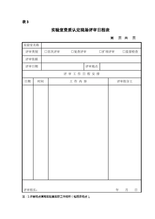 实验室资质认定现场评审日程表