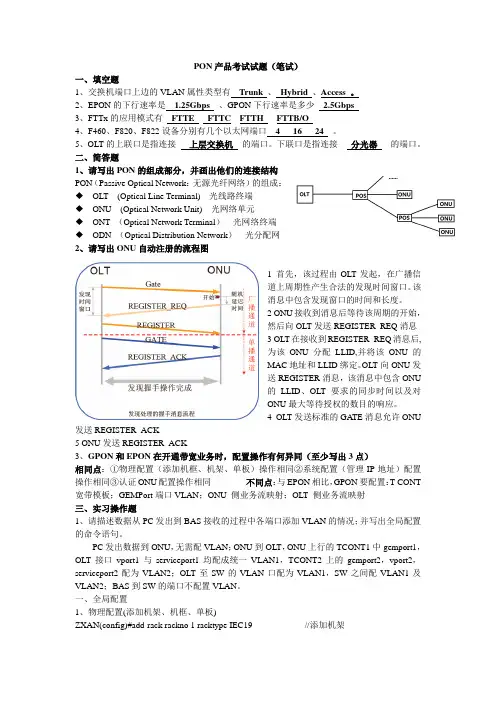 中兴PON产品考试试题(笔试)