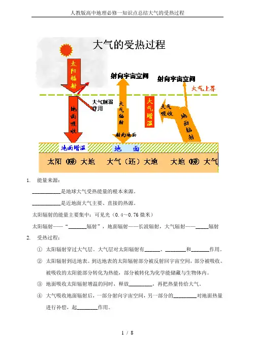 人教版高中地理必修一知识点总结大气的受热过程
