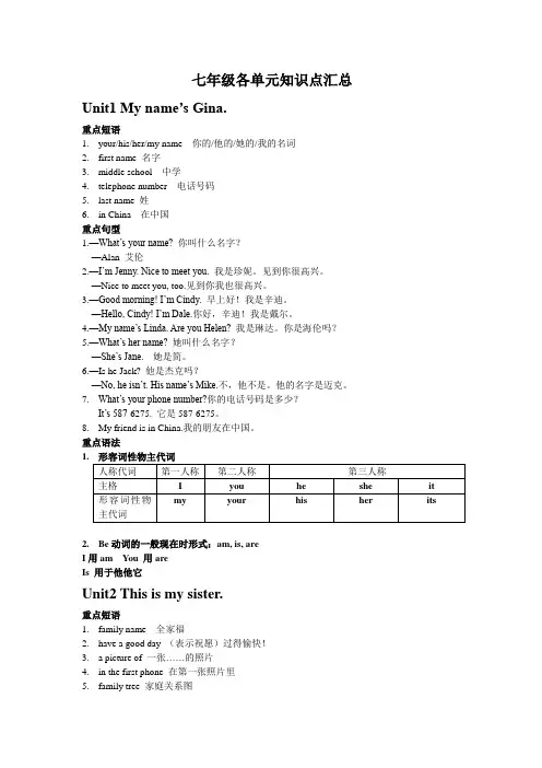 人教版七年级英语知识点汇总