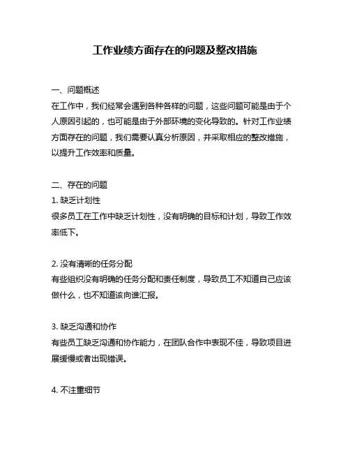 工作业绩方面存在的问题及整改措施