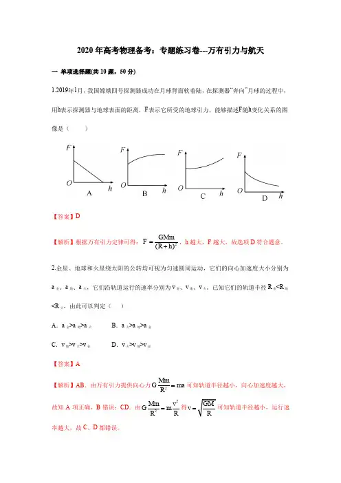 2020年高考物理备考：专题练习卷---万有引力与航天(解析版)