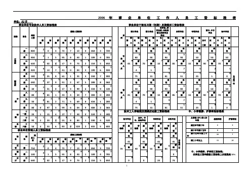 2006年事业单位工资套改标准表