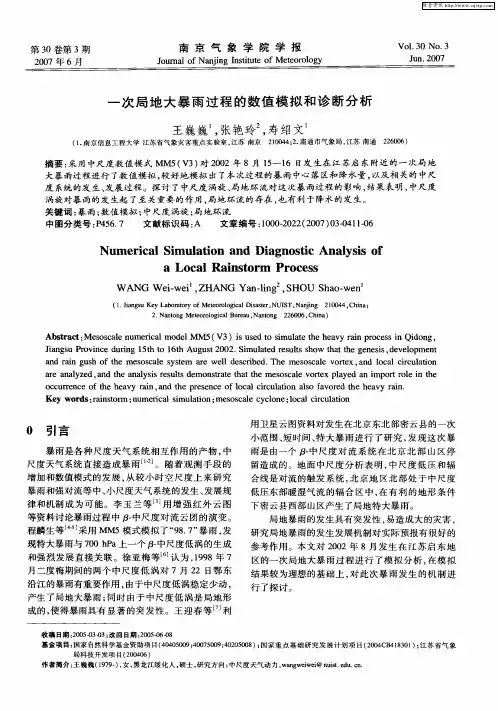 一次局地大暴雨过程的数值模拟和诊断分析