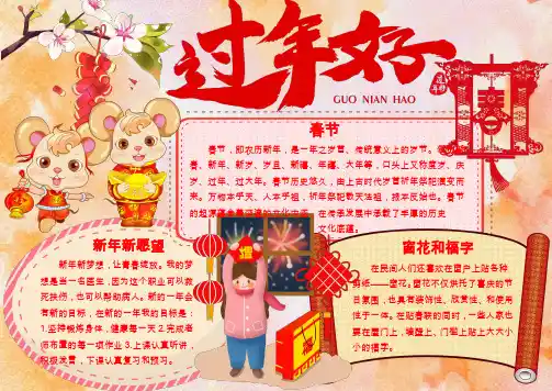 卡通新年春节习俗手抄报WORD模板(图文)