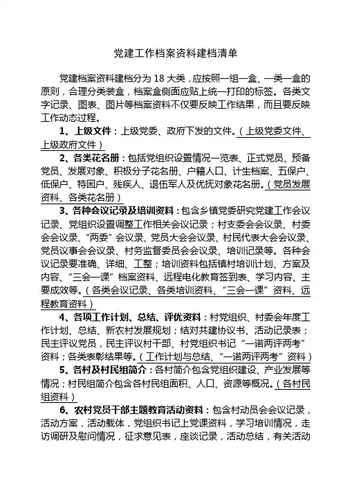 党建工作档案资料建档清单