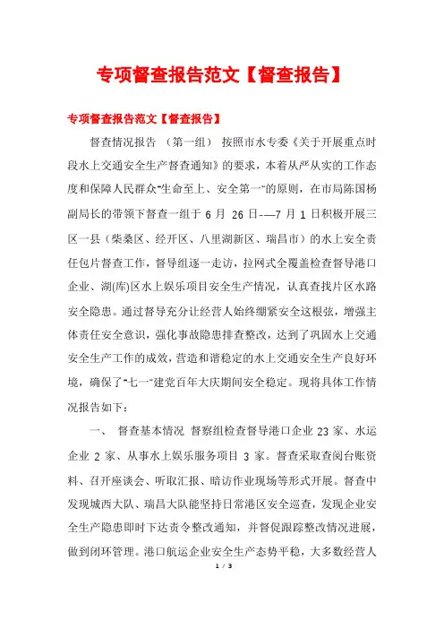专项督查报告范文【督查报告】