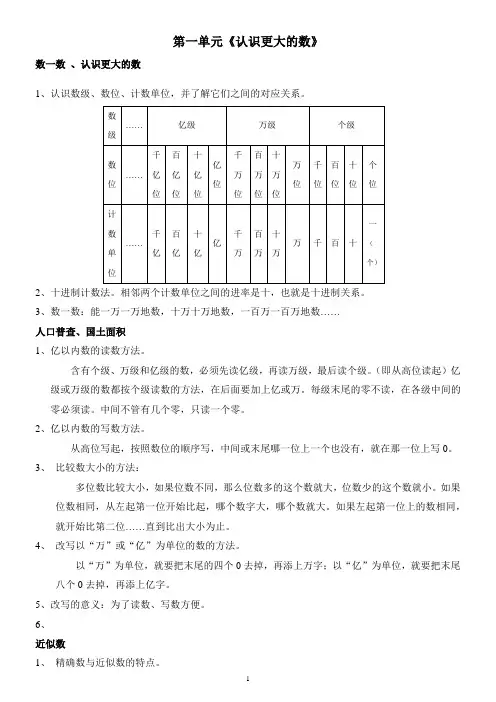 北师大版小学数学四年级上册-知识点归纳