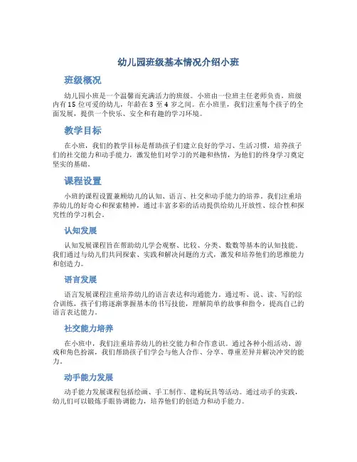 幼儿园班级基本情况介绍小班