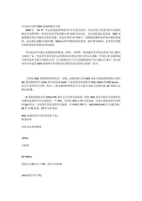 华为高可用性NGN承载网解决方案