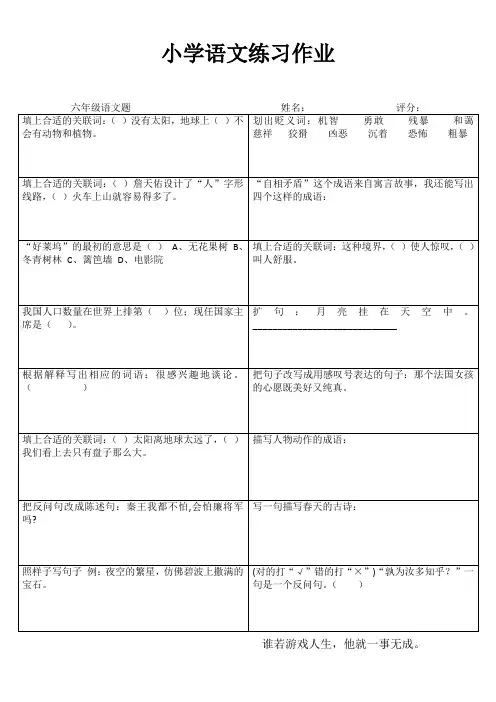 小学六年级语文课堂延伸练习III (15)