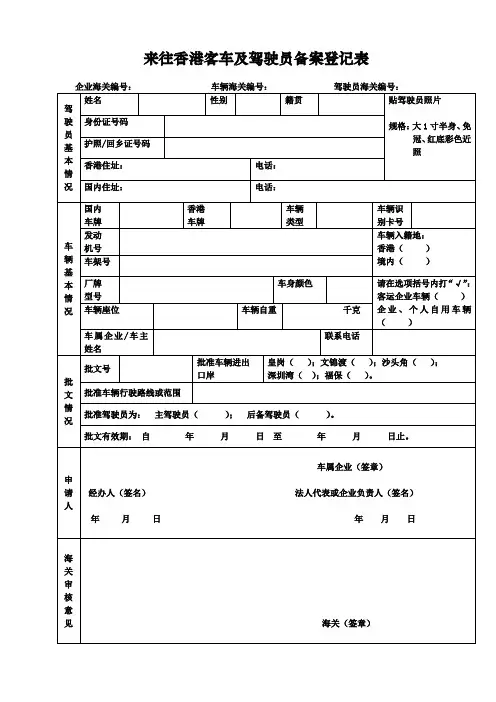 来往香港客车及驾驶员备案登记表【模板】