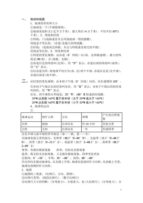 七年级地理期末地理复习提纲