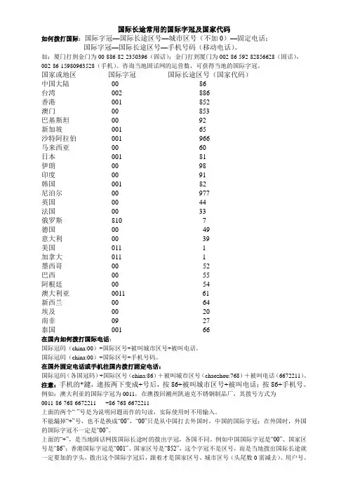 国际长途如何拨号及常用国际字冠