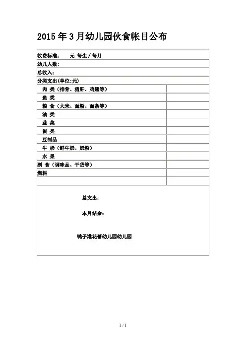 幼儿园伙食帐目公布表