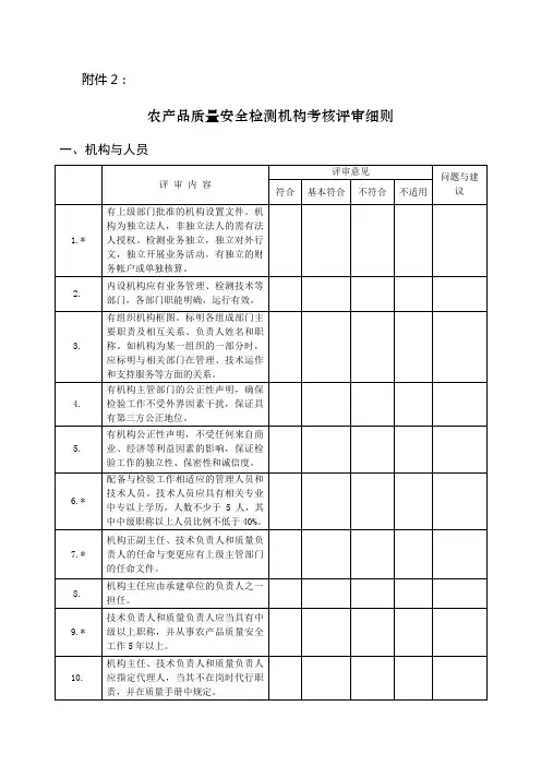 农产品质量安全检测机构考核评审细则 2