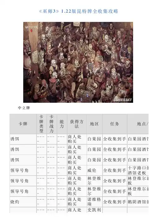 《巫师3》122版昆特牌全收集攻略