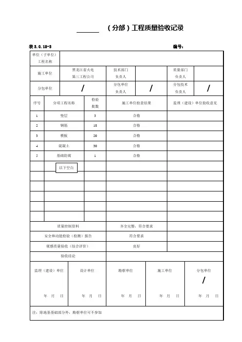 表3.0.18-3 分部工程质量验收记录 (2)