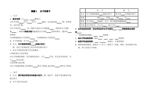 第三单元 物质构成的奥秘填空练习