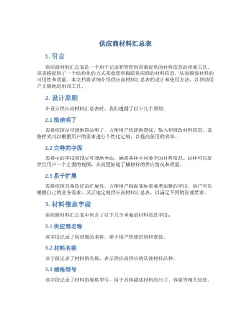 供应商材料汇总表