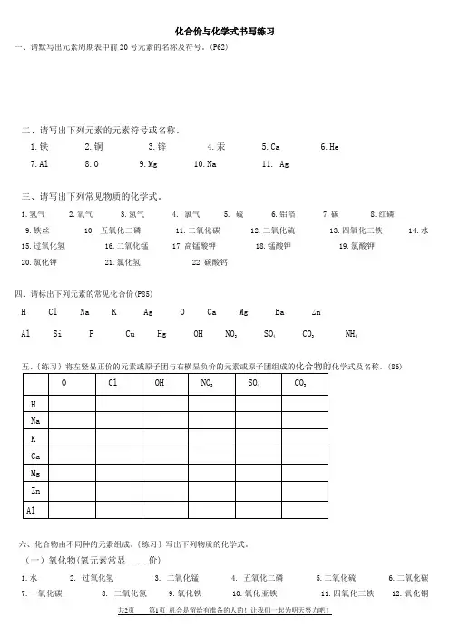 化合价与化学式书写练习
