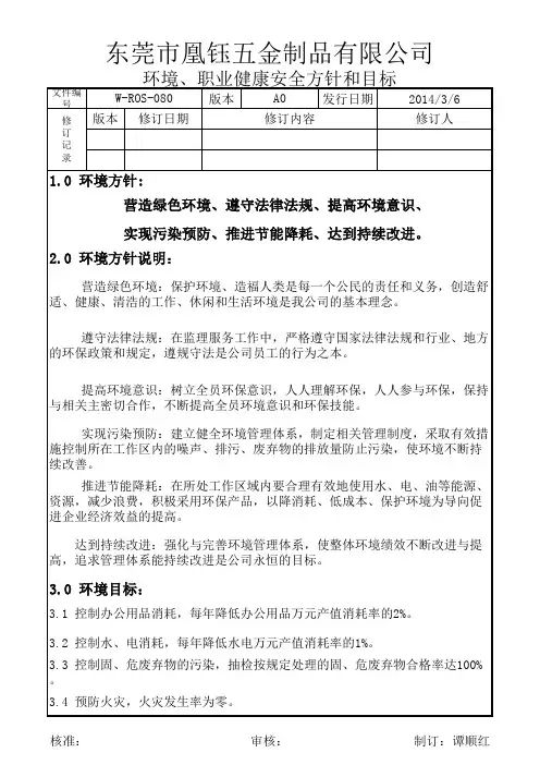 环境 职业健康安全方针和目标